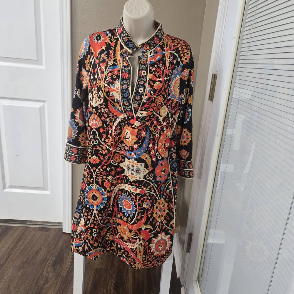 Gretchen Scott Designs Black and Red Floral Long Sleeve Dress